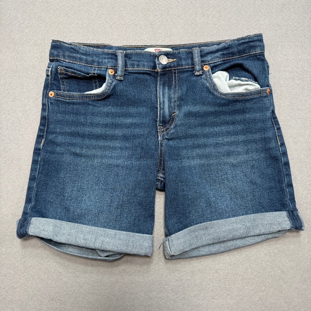 Levi's Denim Shorts Women's 14 Blue Dark Wash Classic Fit Cuffed Hem Relaxed Fit